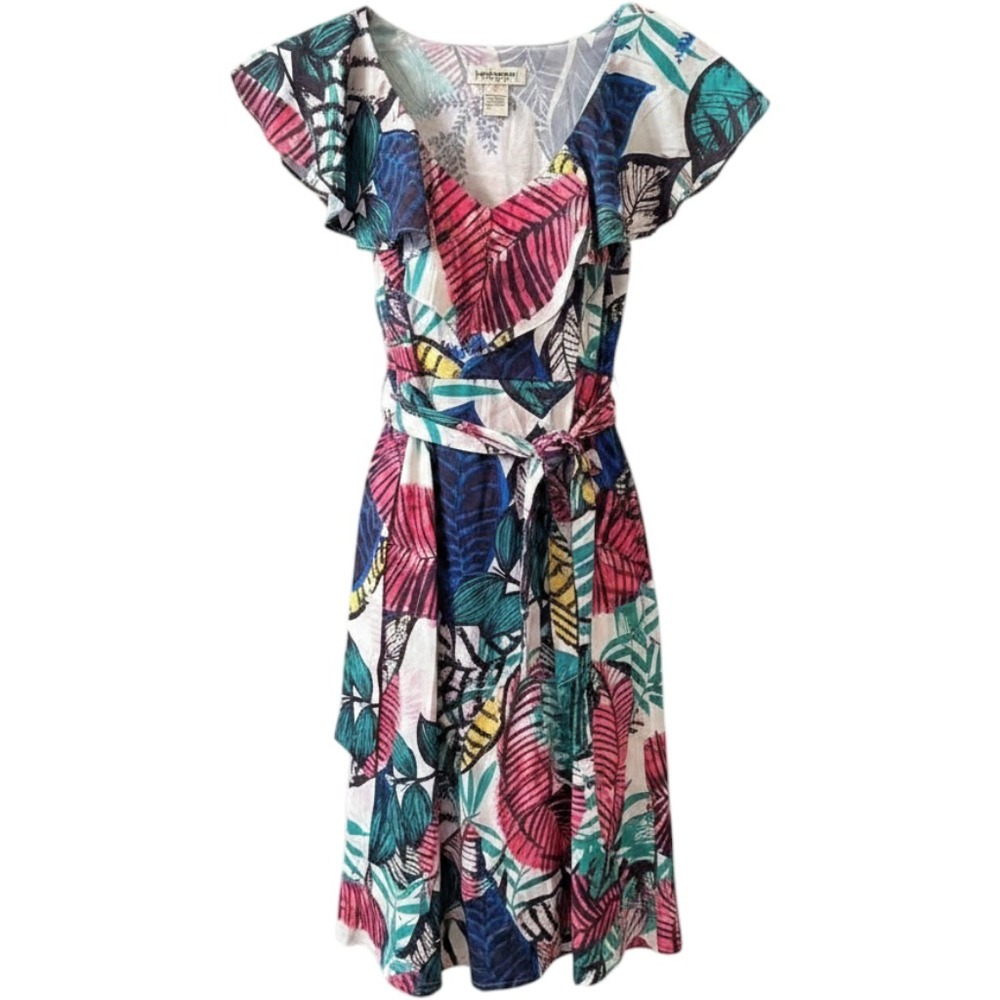 Flying Tomato multicoloured maxi dress with tie waist and flutter sleeves.